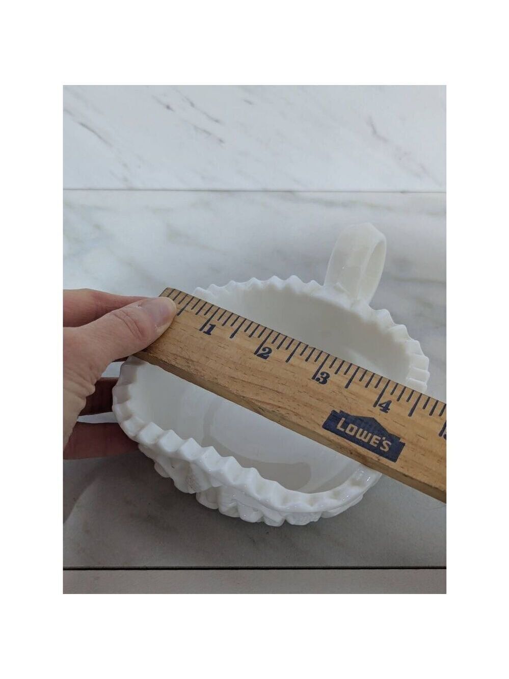 Fostoria Winburn White Milk Glass Square Nappy Deep Star Design Sawtooth Edge - Picture 5 of 8